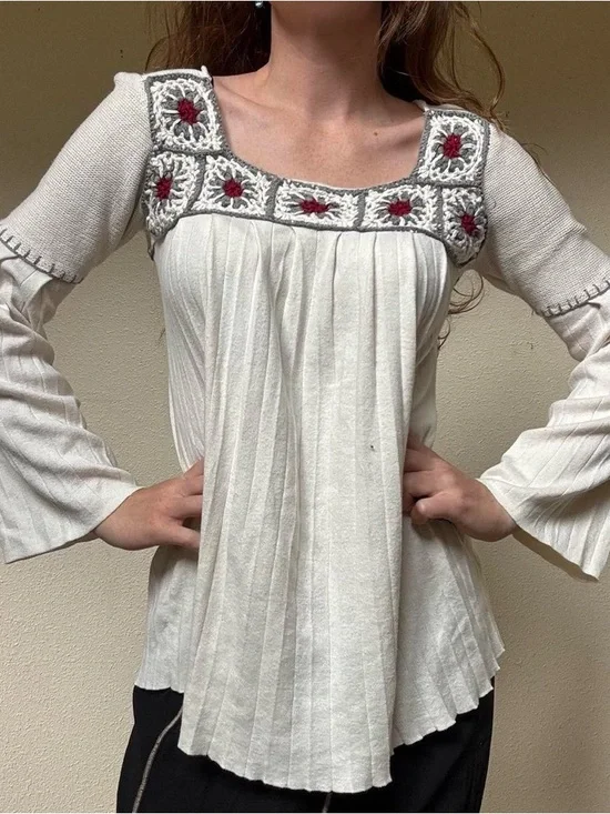 RXB Cream cotton embroidered sweater with bell sleeves - Picture 2 of 7